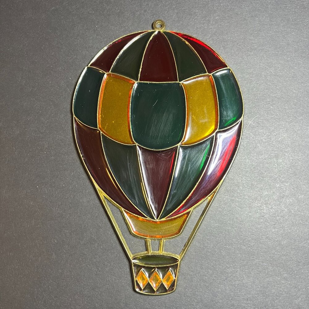 Vintage Poly Resin Multicolor Hot Air Balloon Suncatcher Ornament 7.25"